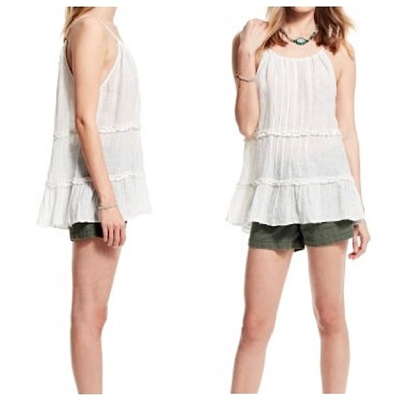 CALYPSO ST. BARTH Ivory Linen Halter Tie Neck Tiered Ruffle Trim Trapeze Tank XS - Picture 4 of 6